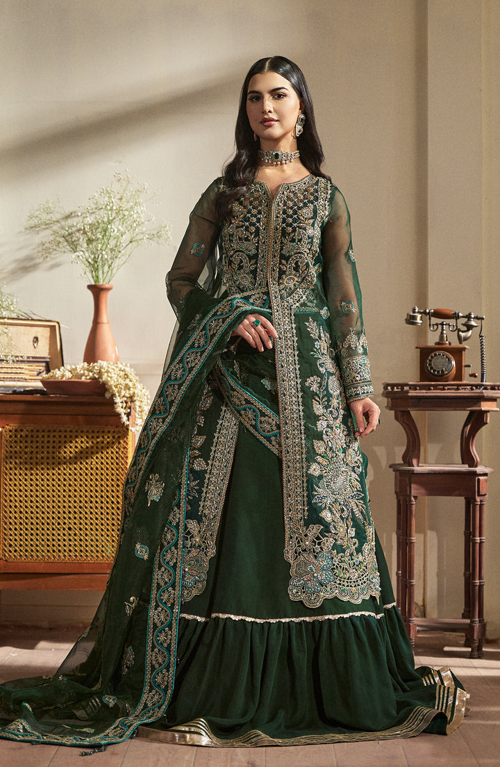 Front pose of model wearing Emerald Dress by Fabiha Fatima