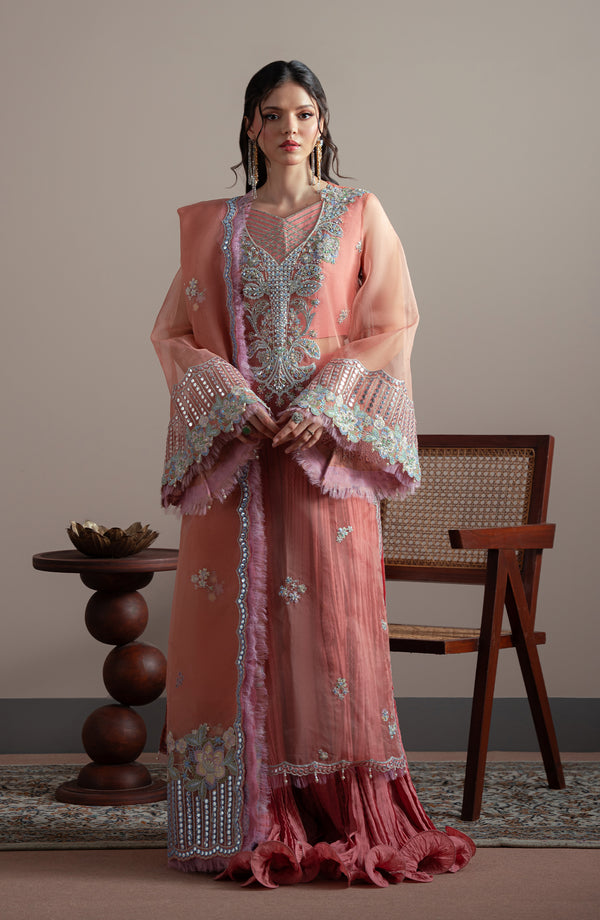 Front view of model wearing Roselle Shirt – Pret Collection Elvin by Fabiha Fatima