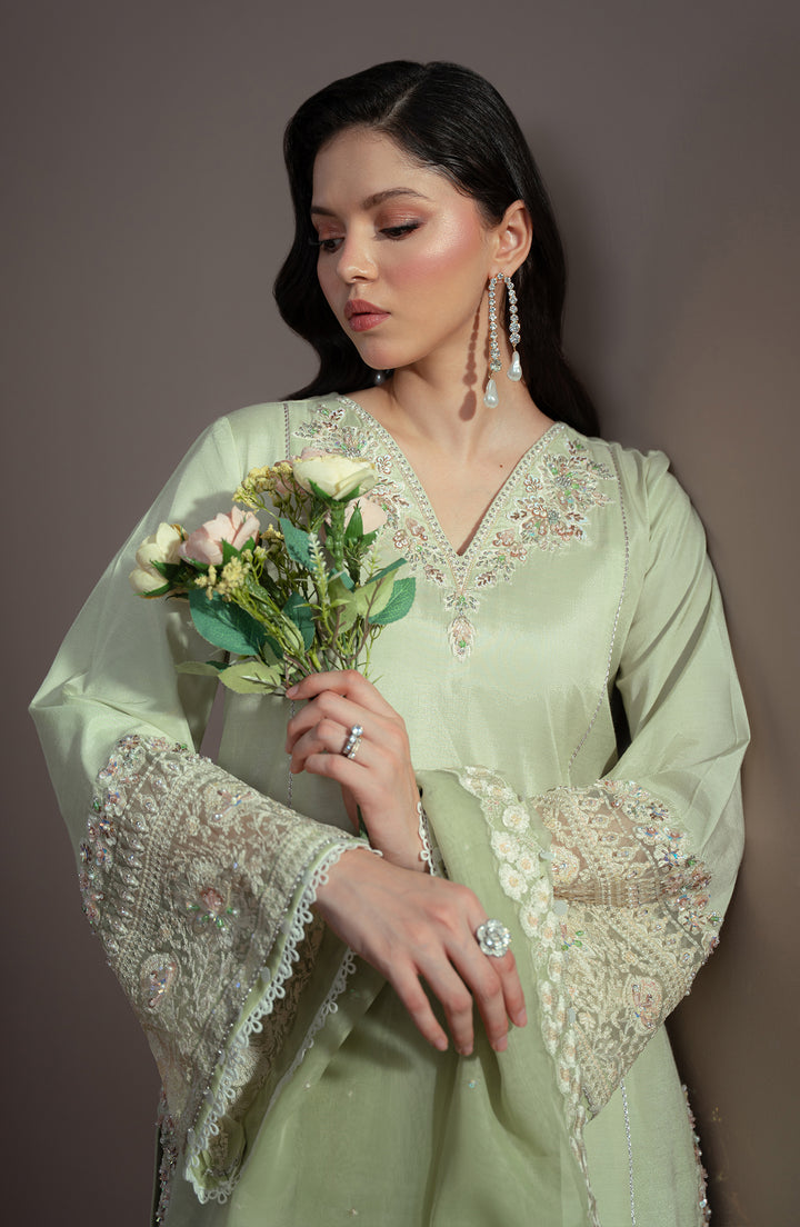 Close-up embroidery details on SAGE Shirt – Pret Collection Elvin