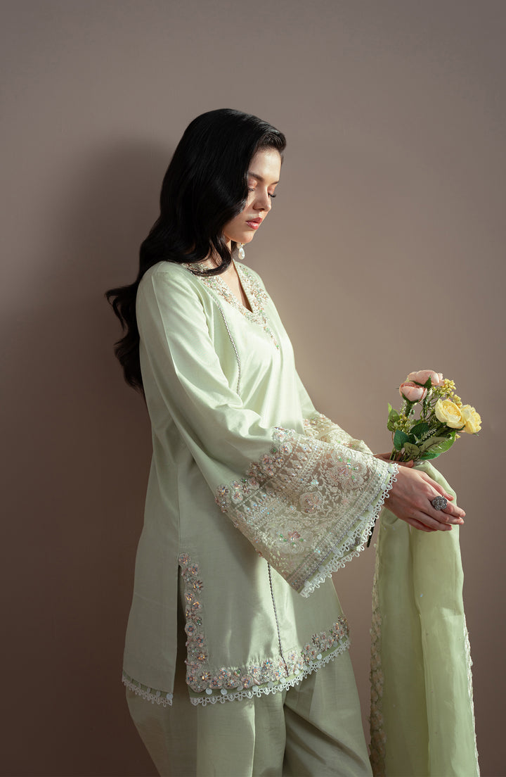 Side angle of SAGE Shirt outfit – Pret Collection Elvin by Fabiha Fatima